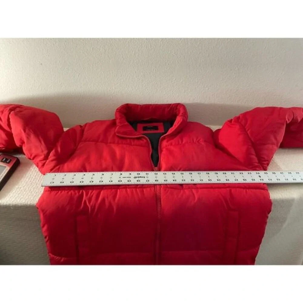 Bershka Red Puffer Jacket Mens XL Quilted Insulated Full Zip Winter Coat